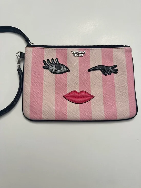 Victoria's Secret Pink & Light Pink Striped Face Wristlet - Picture 2 of 6